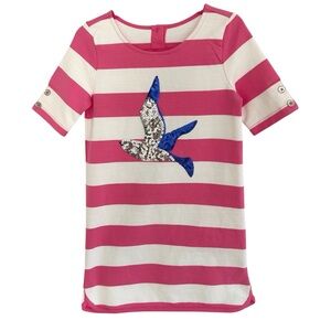 Gymboree Shore to Love Line 2017 Pink White Stripe Sequins Seagull Dress Size 6